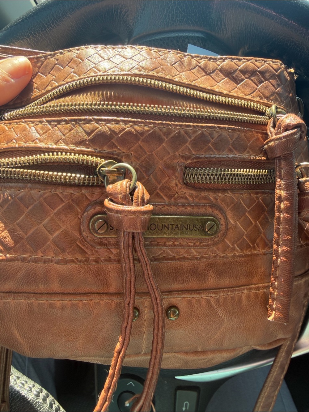 Stone Mountain USA Genuine Leather Brown Woven Crossbody Purse 👜🤎